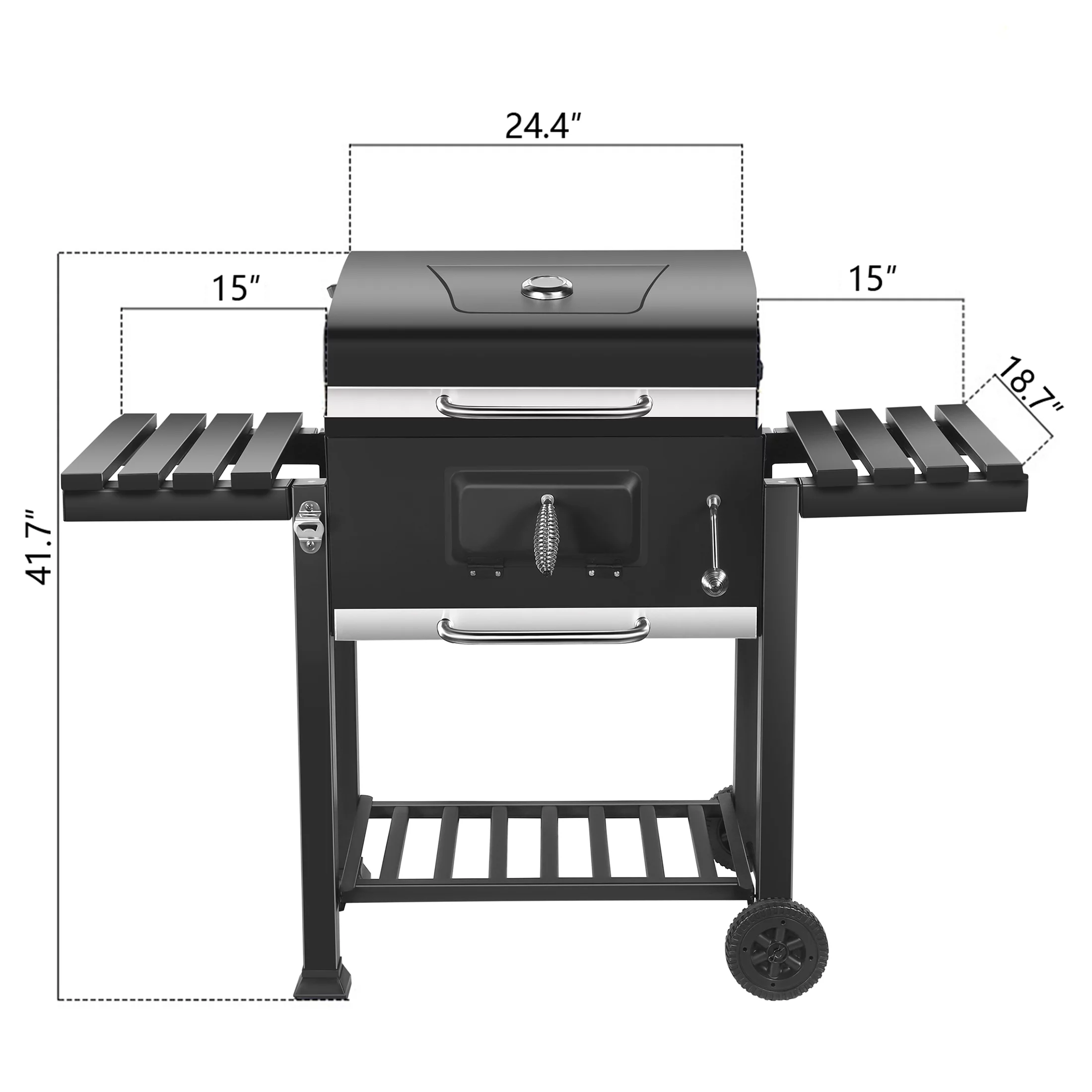 SUGIFT 24-inch Charcoal BBQ Grill with 2 Folding Side Shelves, Black