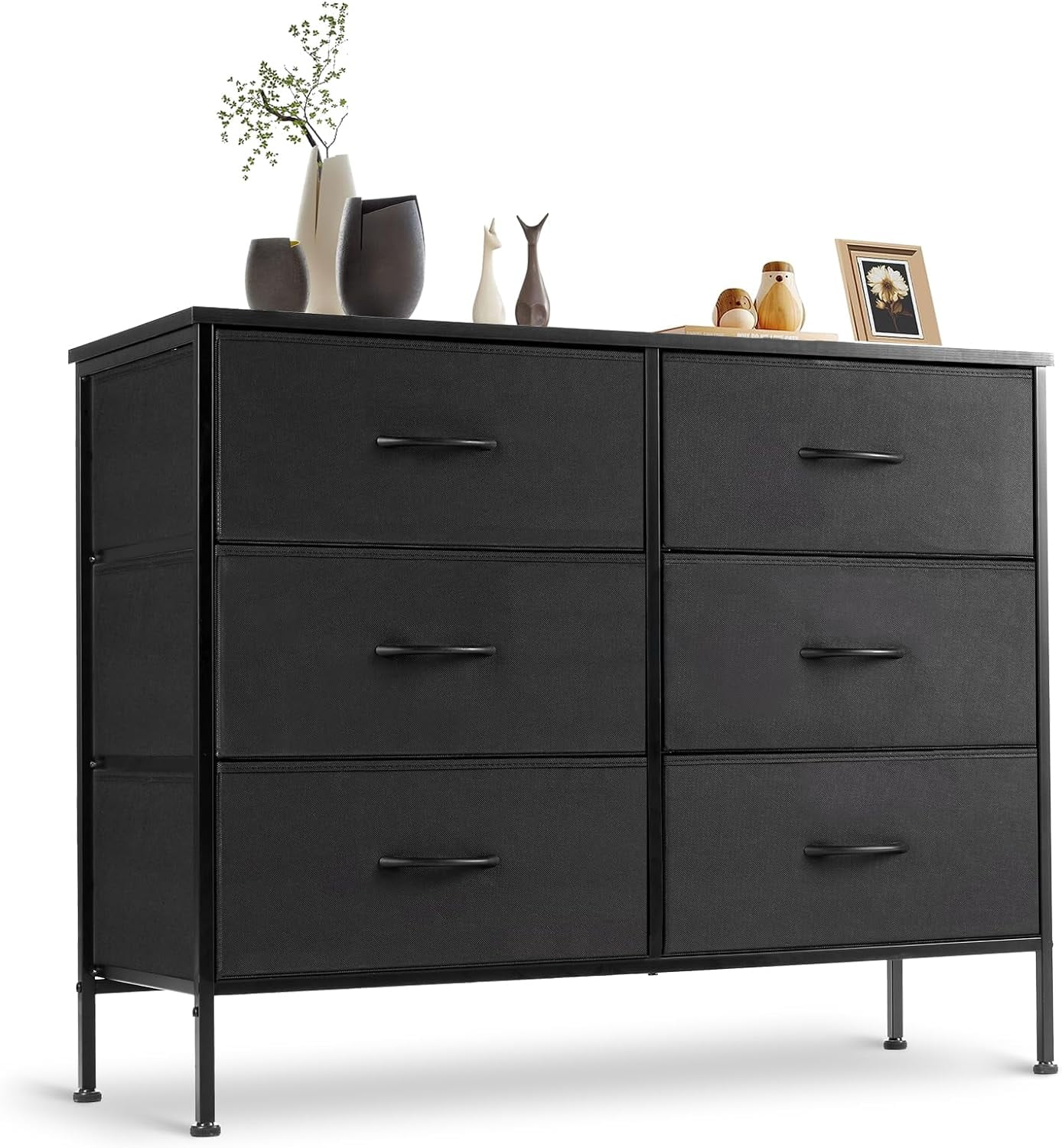 Dresser for Bedroom with 6 Fabric Drawers, Small Chest Storage Tower, Organizer Units for Clothing Closet, Kidsroom Furniture, Steel Frame, Wood Top, Lightweight Quick Assemble Cabinet