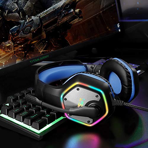 EKSA E1000 Gaming Headset, Computer Headphones with Noise Canceling Mic & RGB Light, 7.1 Surround Sound, Compatible with PC, PS4 PS5 Console, Laptop (Blue)