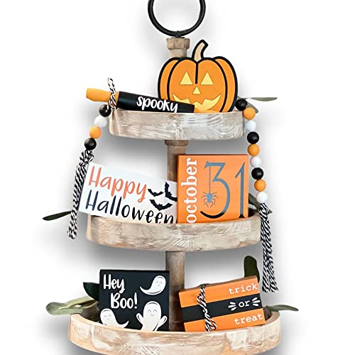 7 Pcs Halloween Themed Tiered Tray Decor Set, Halloween Themed Decor Bundle For Tier Tray, Halloween Tiered Tray Decorations, Seasonal Tier Tray Decor