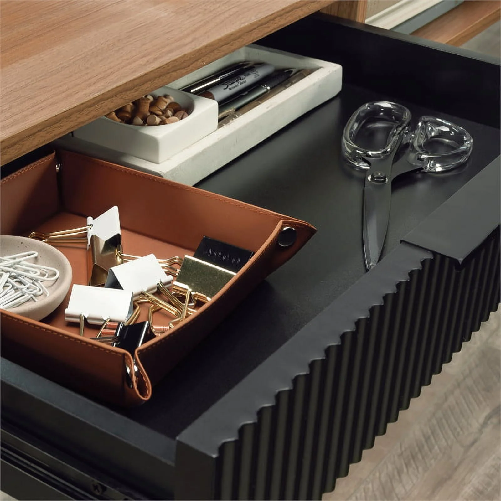 UrbanPro Modern Engineered Wood / Metal L-Desk in Serene Walnut