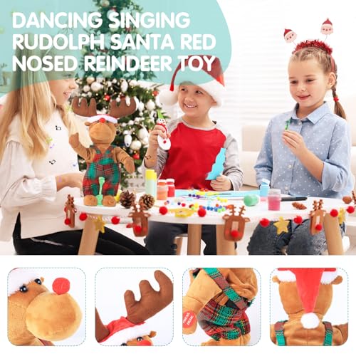 SdeNow Dancing Singing Rudolph Santa Red Nosed Reindeer Toy Tweaking Santa Claus Animated Musical Plush Santa Claus Doll