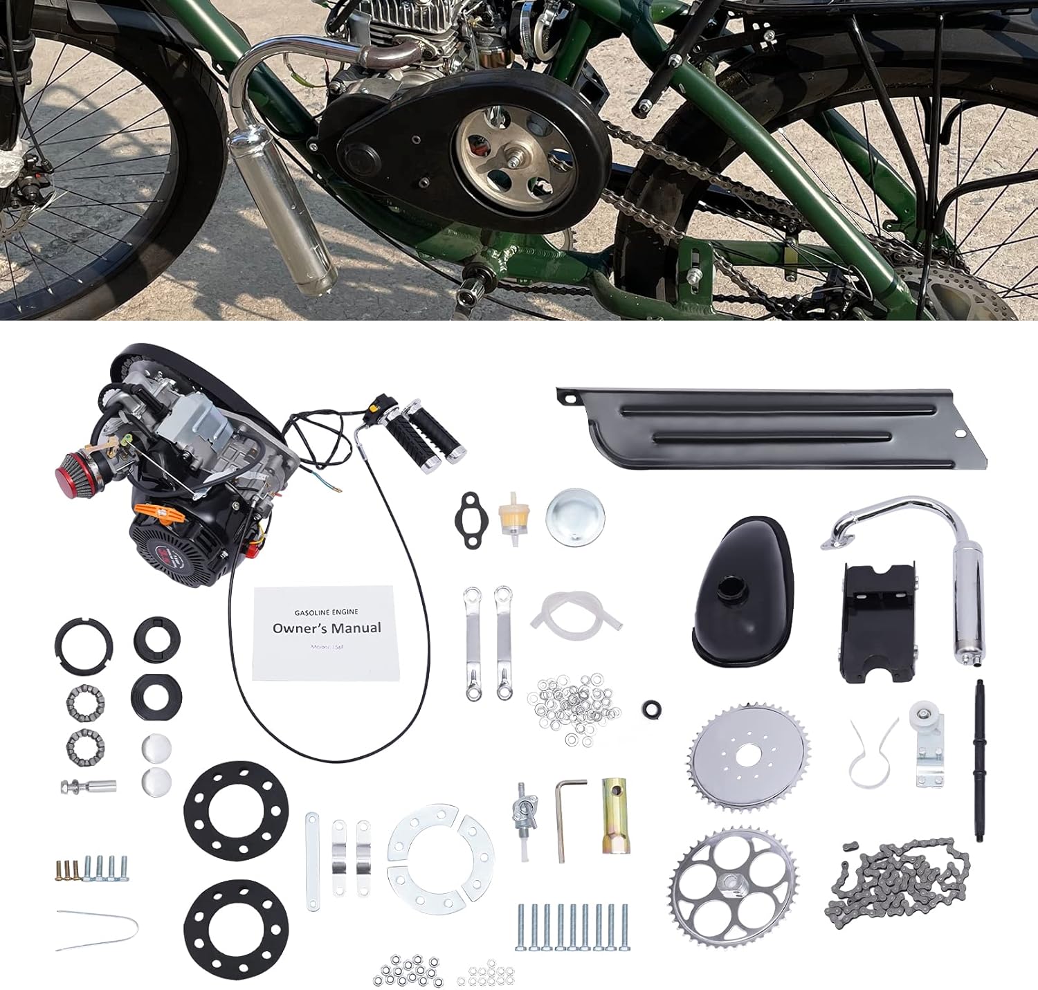 TFCFL 100cc 4-Stroke Bicycle Gasoline Engine Kit Single Cylinder Gas Petrol Bike Engine Motor Kit Air-Cooled Motor Chain Drive Bike Bicycle Scooter DIY Conversion Kit