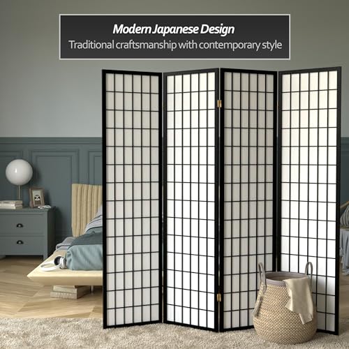 Red Lantern 6 ft. Tall Window Pane Shoji Screen-Natural-4 Panels Room Divider