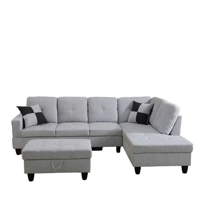 Lifestyle Furniture Edward Right-Facing Sectional & Ottoman in Gray/White