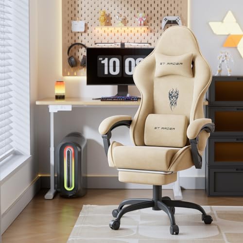 Huracan Velvet Fabric Gaming Chair with Footrest for Adults, Ergonomic Gaming Chairs with Massage Lumbar, Reclining Racing Computer Chair with Spring Cushion for Home Office Video Game, Green