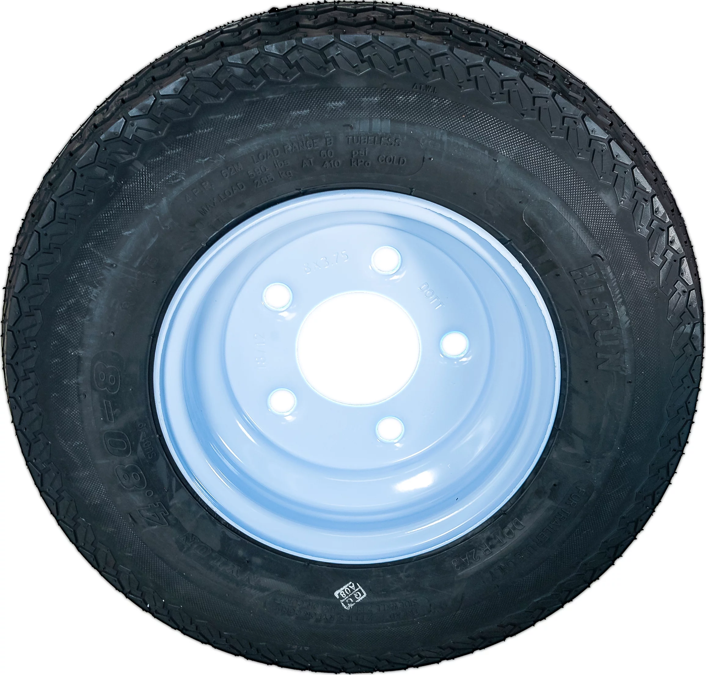 Sutong Hi-Run 4-Ply 5-Lug Trailer Tire & White Wheel Assembly, 4.80-8 Lrb, ASB1042