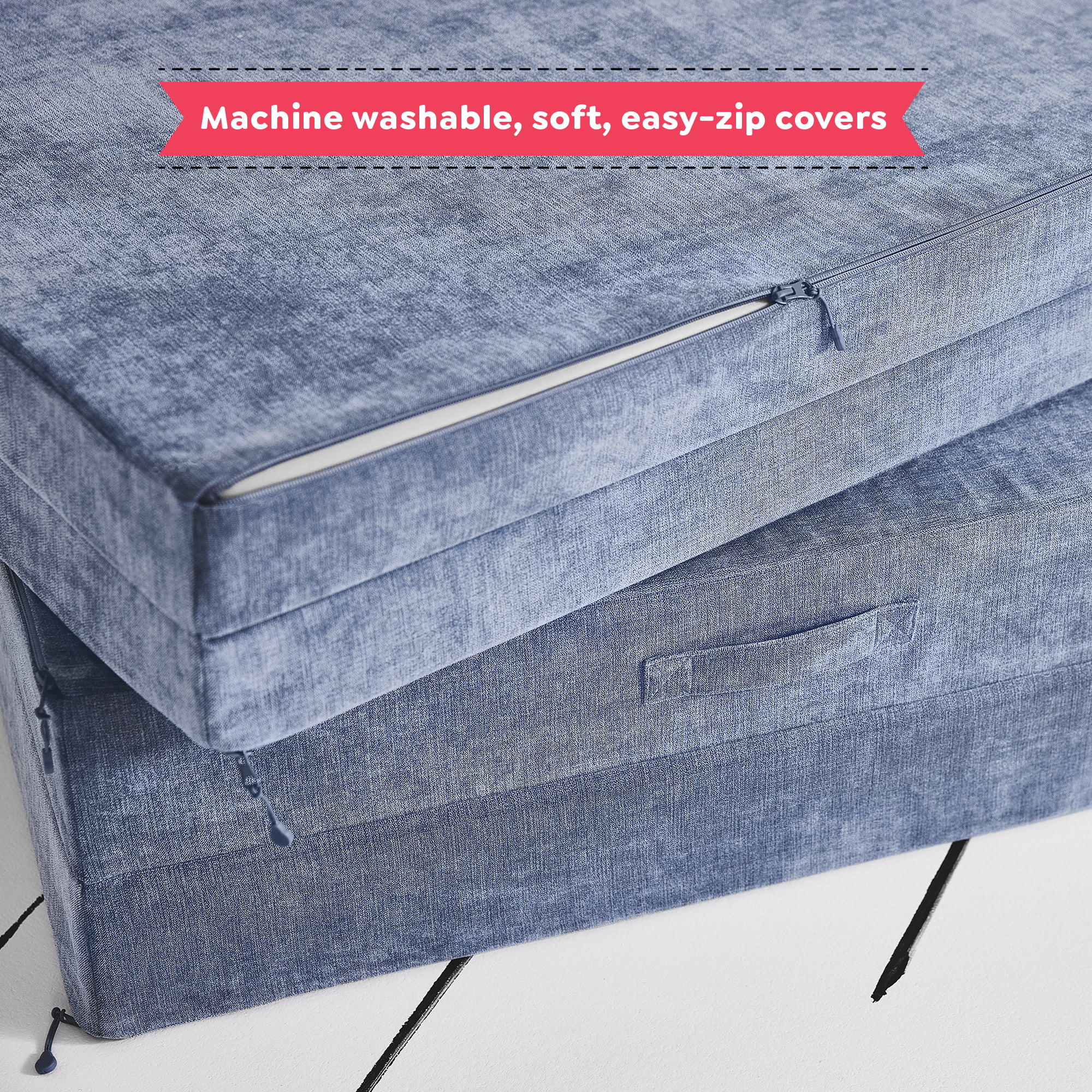 Yourigami Folding Convertible Kids and Toddler Play Couch, 4 Pieces, Blue Lagoon