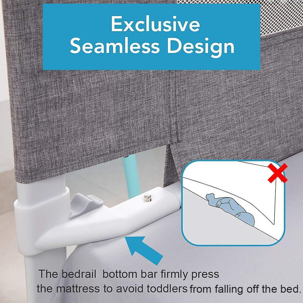 Leemone Bed Rail for Toddlers Versatile Set with Dual Child Locks, Height-Adjustable Breathable Fabric in Light Gray