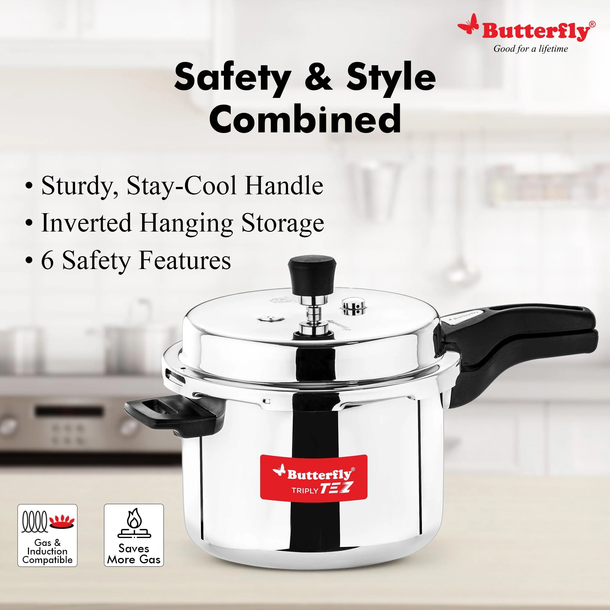 Butterfly Tez Triply Pressure Cooker, Olc, 3 Ltr