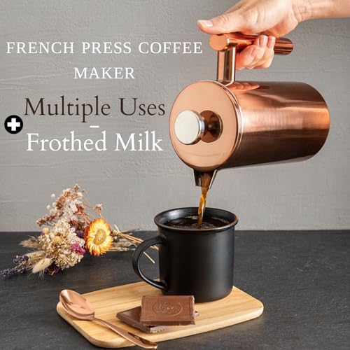 Mixpresso Stainless Steel French Press Coffee Maker 27 Oz 800 ml, Double Wall Insulated French Press Stainless Steel, Easy Clean Tea Brewer, Easy Press Durable Metal Coffee Press