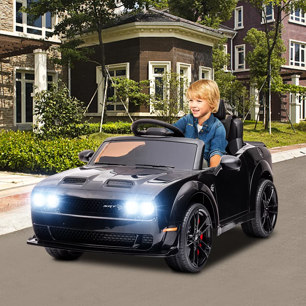 12v Ride on Cars with Remote Control, Licensed Dodge Challenger Battery Powered Kids Electric Car, Ride on Toys for Kids Boys Girls 3-5 Ages Gift with Bluetooth, Music, USB/MP3 Port, LED Light, Black