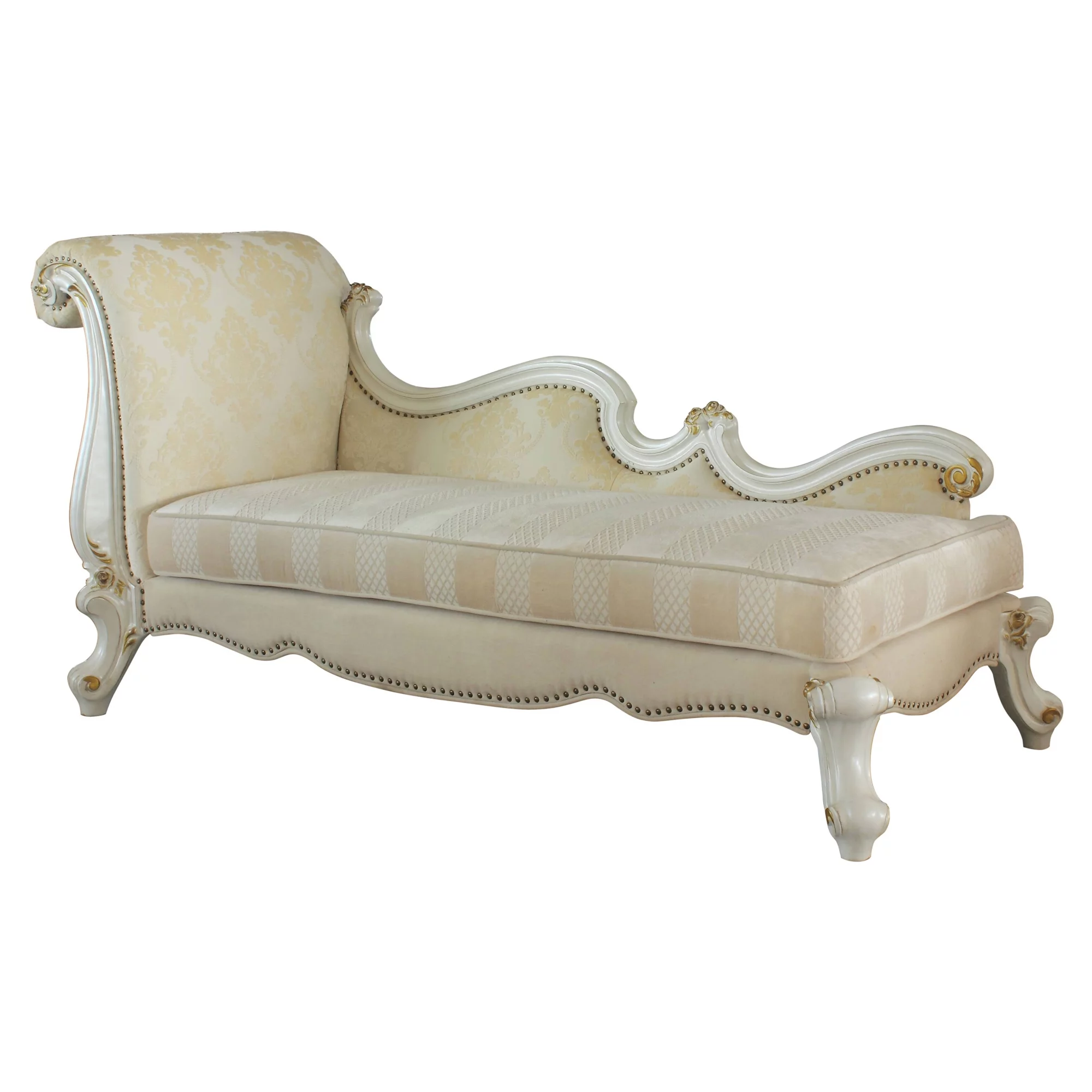 ACME Picardy One Arm Chaise with Nailheads in Antique Pearl