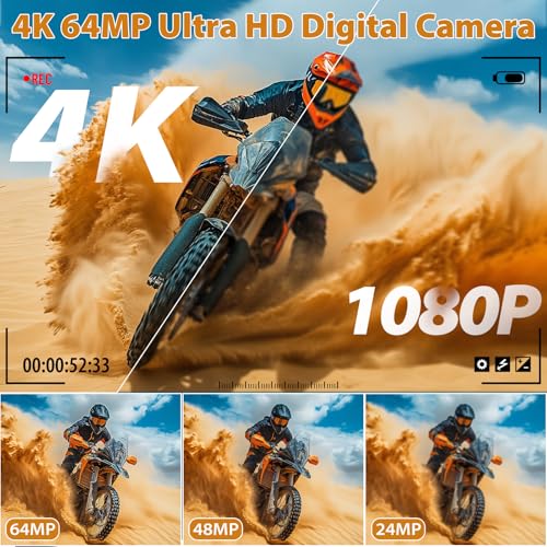 Cameras for Photography, 4K 64MP Digital Vlogging Camera for YouTube with 3