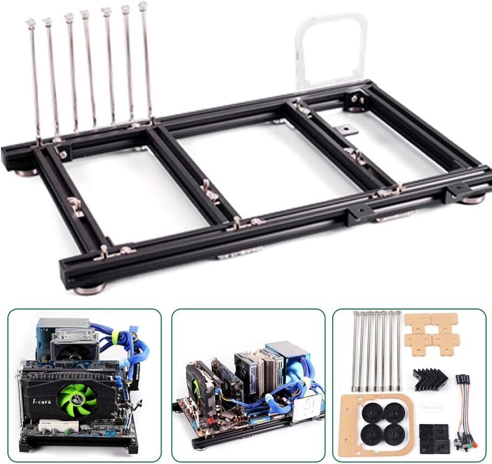 ITX (17 x 17cm) ATX MATX PC Motherboard Case Frame, Open Bare Metal Air Water Cooling Fan Stand Chassic Test Bench Vertical Rack Computer Board Overclocking Heat Dissipation(Vertical Black)