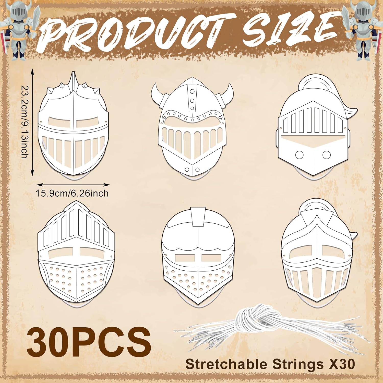 30 Pcs Helmet of Salvation Craft for Kids Bible Crafts DIY Shield Craft Color Your Own Knight Mask Knight Helmet Religious Christian Craft for Children Classroom Decoration Fun Activities Party Favor