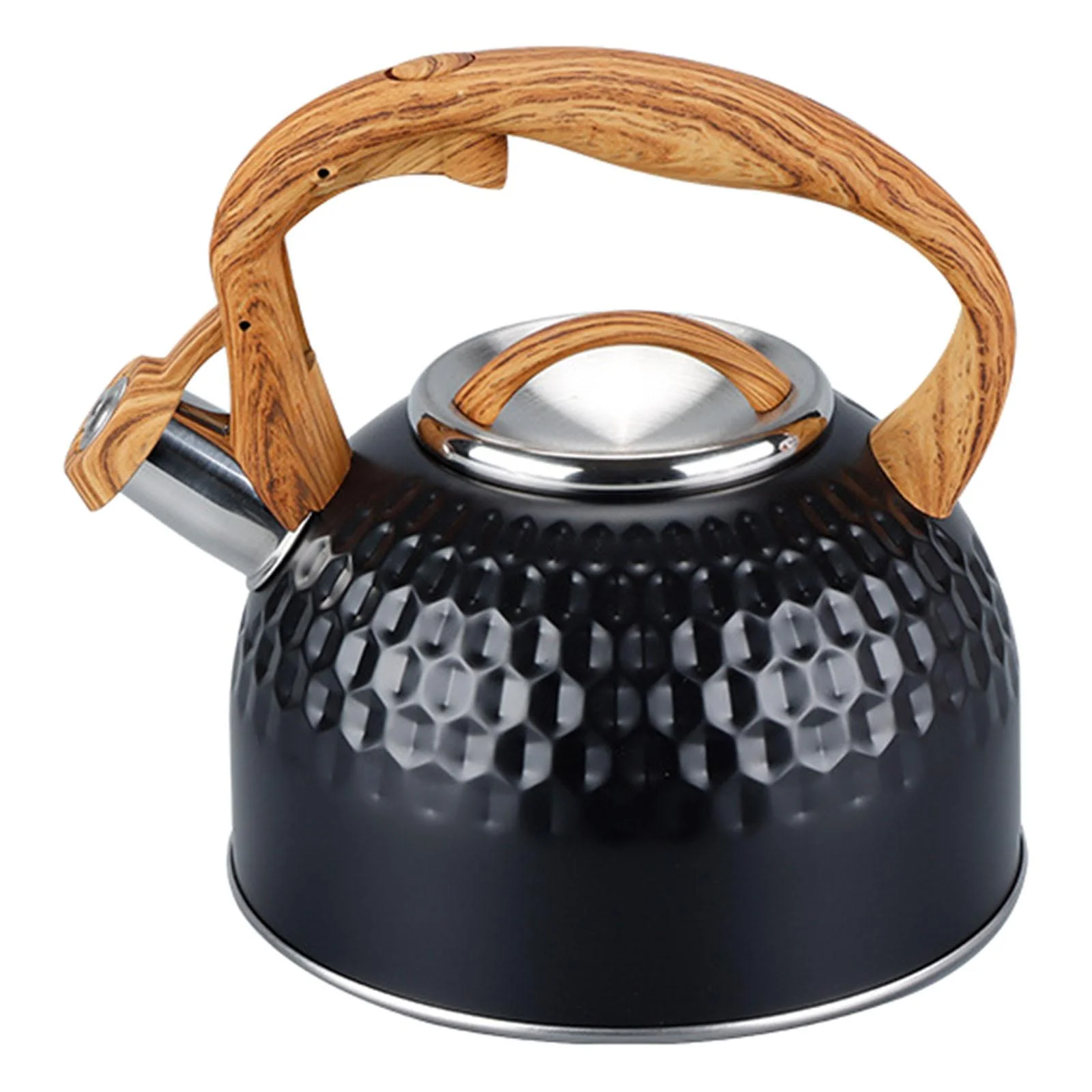 2500ml Black Stainless Steel Tea Pot Whistling Kettle with Wooden Pattern Handle