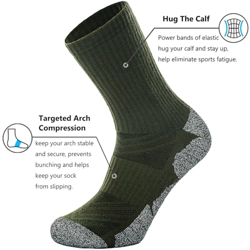 CWVLC Crew Hiking Socks, Cushion, Moisture Wicking, Arch Compression Boot Socks