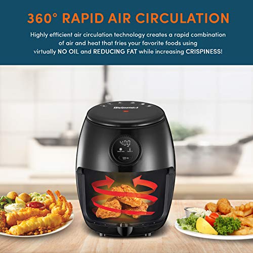 Elite Gourmet EAF0852SS 8.5Qt. Capacity Air Fryer Oven, Air Fry, Broil, Toast, Bake & Broil with Convection, Time and Temperature Controls, 800-Watts, Includes 25 Delicious Recipes, Stainless Steel