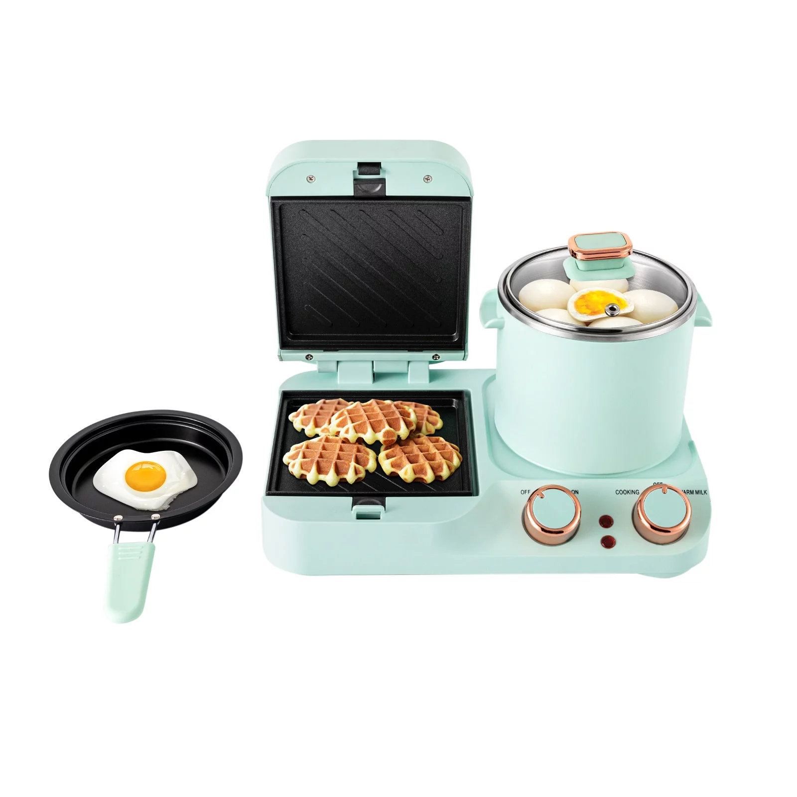 Oukaning 3in1 Breakfast Station Electric Mini Toaster Bread Breakfast Sandwich Maker Soup Pot Frying Pan Pot