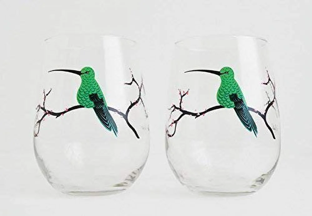 Hummingbird Glassware, Hummingbird Glasses - Set Of 4 Stemless Hummingbird Glasses, Painted Glasses