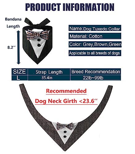 HDKUW Dog Tuxedo, Dog Wedding Bandana Collar with Bow Tie, Adjustable Dog Tux Formal Dog Costumes for Medium Large Dogs Green