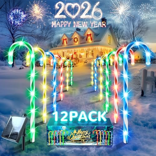 Anordsem Solar Christmas Decorations Outdoor: 24 Pack Candy Cane Pathway Stake Lights - 15