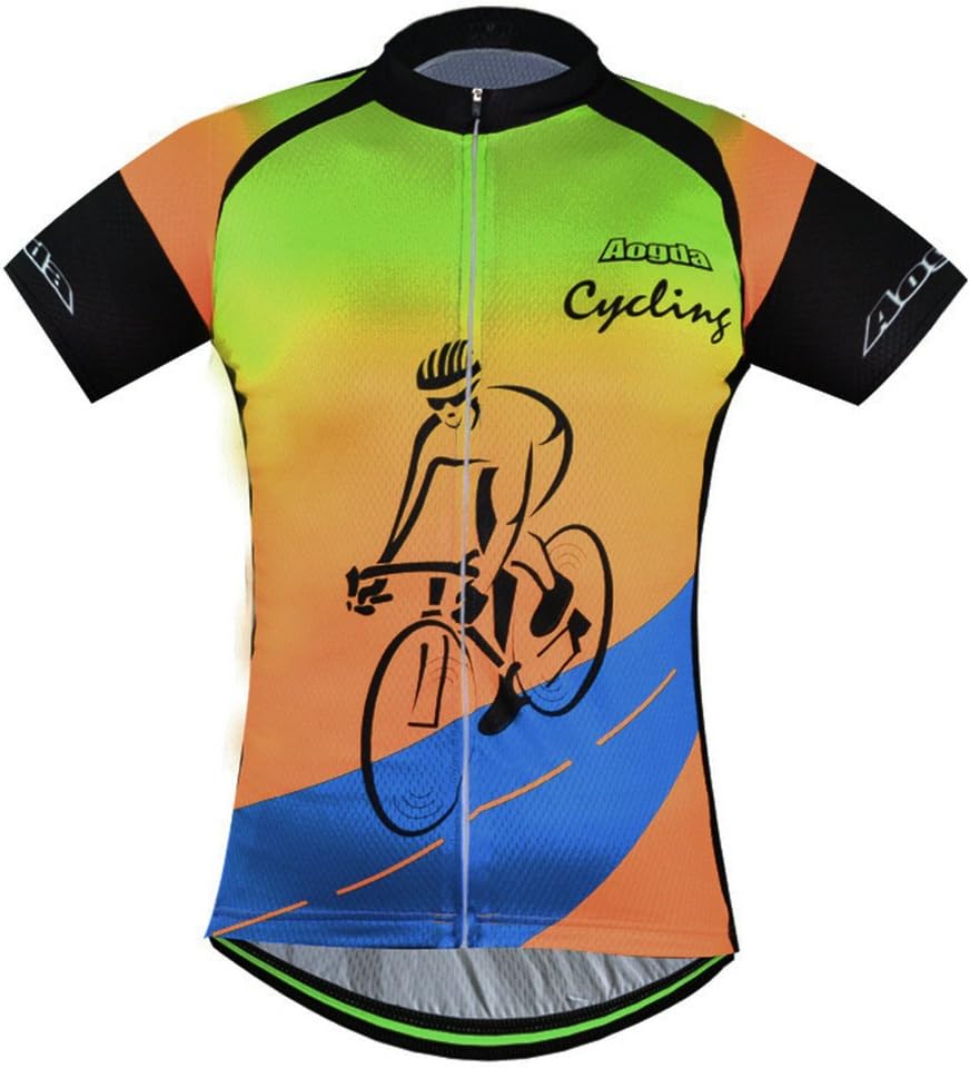 Men Cycling Jerseys Yellow Shirts Breathable Quick Dry Jacket Short Sleeves Suit Aogda Team Cycling Clothing White (Blue Jerseys, Medium)