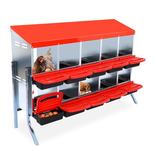 Chicken Nesting Box, 10 Hole 2 Layer Hen Nest Box with Legs, Roll Away Eggs Laying Boxes,Cleanable Pull Out Hen Roosting Boxes
