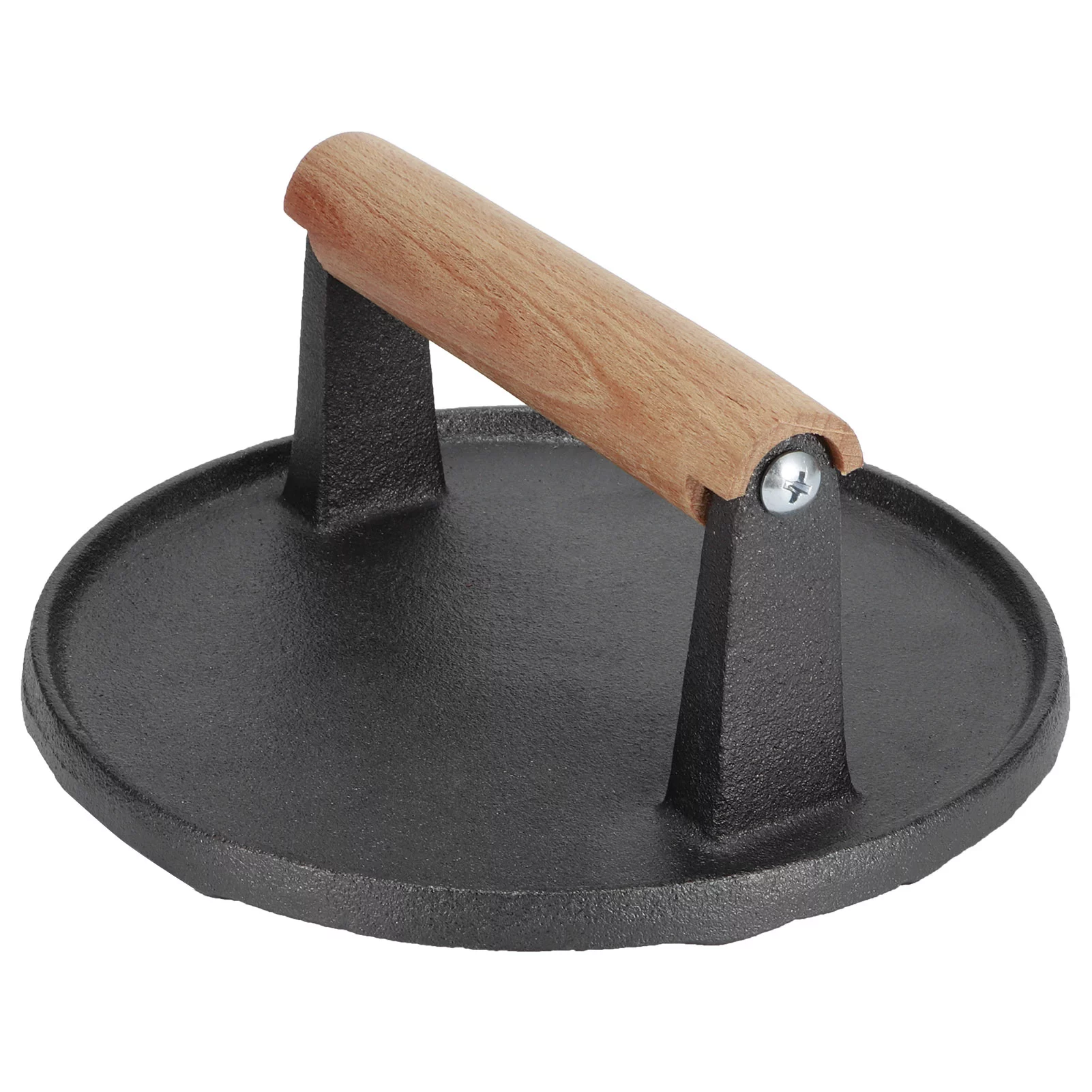 Round BBQ Tool Cast Iron Wooden Handle Steak Press Grill Roast Fried Meat Pressure Tool