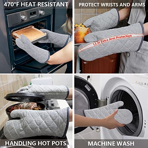 1 Pair Yarn Dyed Oven Mitts 100% Cotton Heat Resistant 470 Degree Gloves Men Women Cooking Baking Barbecue BBQ Microwave Crafting Machine Washable Pot Holders Mittens (red2)