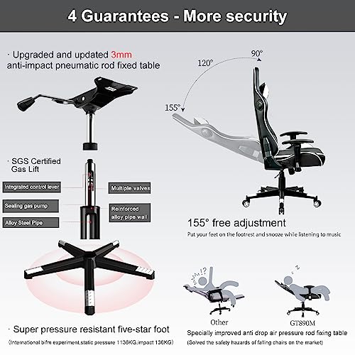 GTRACING Gaming Chair with Speakers Bluetooth Music Video Game Chair Audio Ergonomic Design Heavy Duty Office Computer Desk Chair (Black)