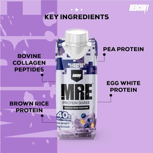 REDCON1 MRE Ready to Drink Protein Shakes, Cookies & Cream - Lactose + Whey Free RTD Protein Made with Real Whole Food Protein Blends - Keto-Friendly and Easy to Digest Nutritional Shake (12 Pack)