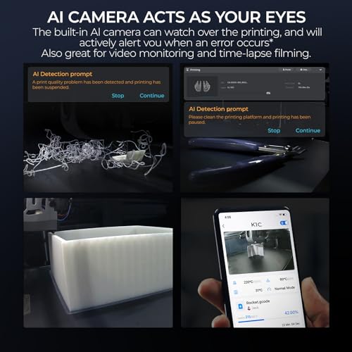 Creality K1C 3D Printer, 2024 New Version 600mm/s High-Speed Auto Leveling Clog-Free Robust Direct Extruder K1 Upgrade 3D Printer with AI Camera 300°C Printing Support Carbon Fiber Filaments