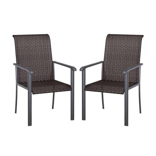 VICLLAX Patio Dining Chairs Set of 6, Outdoor Wicker Chairs with All-Weather Metal Frame Lightweight Chairs Fit for Front Porch Deck Yard, Brown Rattan