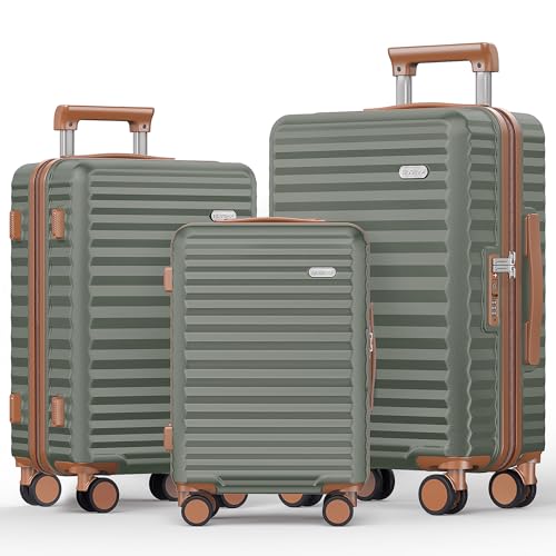 SHOWKOO Luggage Sets 3 Piece Hardside Expandable Suitcase with Double Spinner Wheels Tsa Lock, (Beige White, 5 piece set)