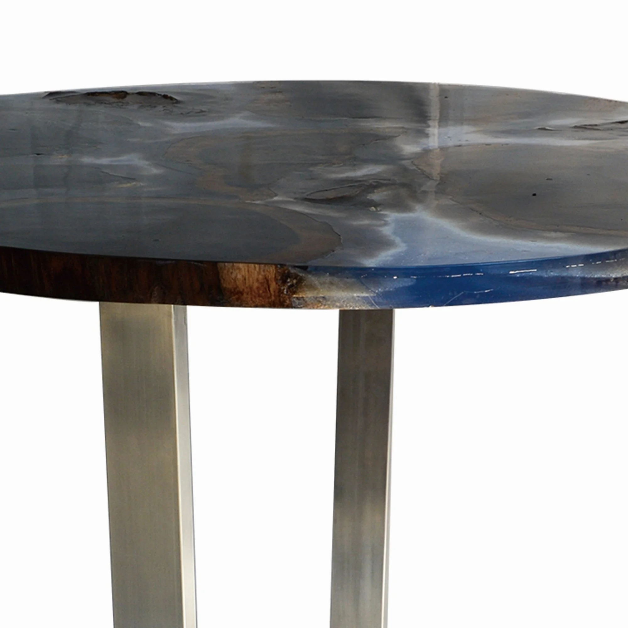 59 Inch Modern Dining Table, Resin Finished Rosewood, Black, Silver