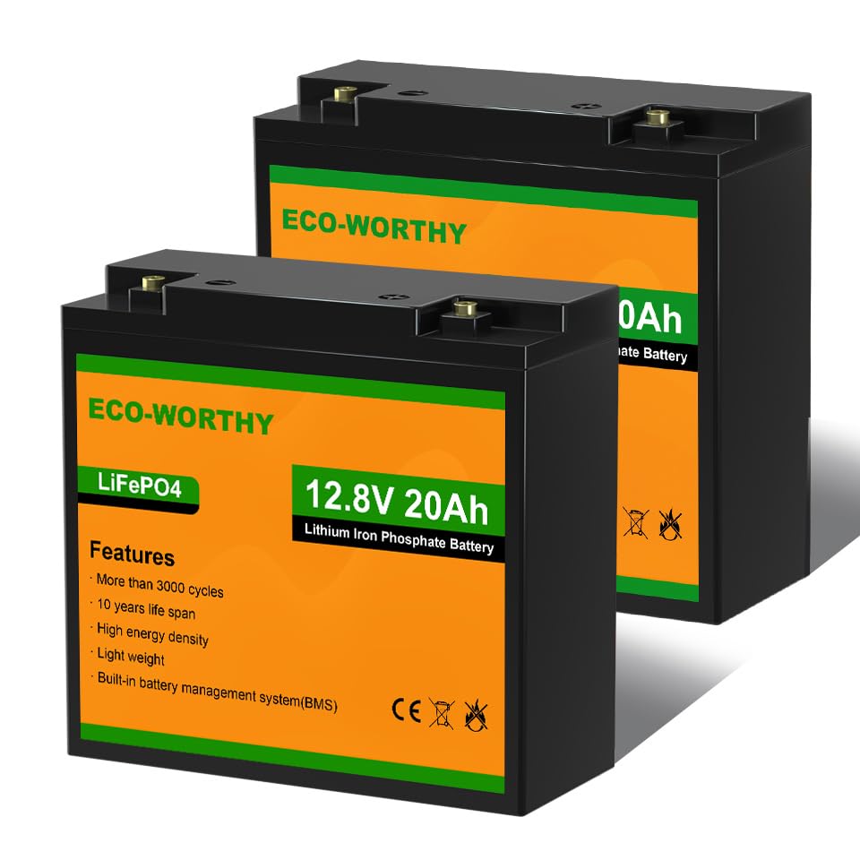 ECO-WORTHY 12V 20Ah Lithium Battery, 3000+ Deep Cycle Rechargeable LiFePO4 Lithium Ion Phosphate Battery with BMS for Trolling Motor, Fish finder, Kids Scooters, Power Wheels, Outdoor Camping