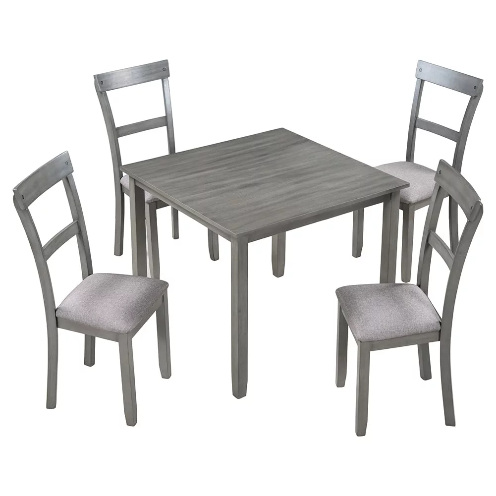 5pcs Industrial Style Wooden Dining Table Set with 4 Chairs Grey