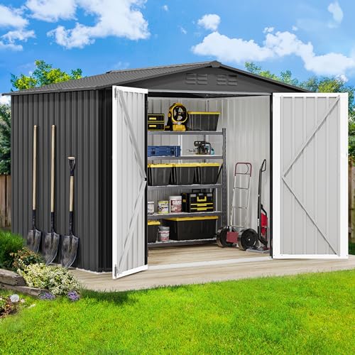 DWVO 8x6FT Outdoor Storage Shelter, Roomy Steel Tool Shed with Secure Entrances & Air Circulation for Patio, Lawn, and Backyard,
