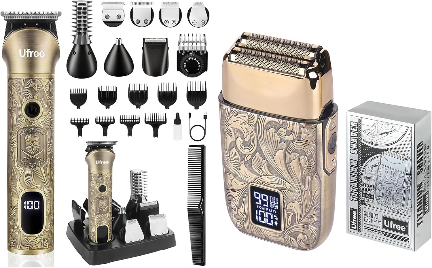 Ufree Beard Trimmer for Men with Electric Shavers for Men, Beard Grooming Kit, Gifts for Men