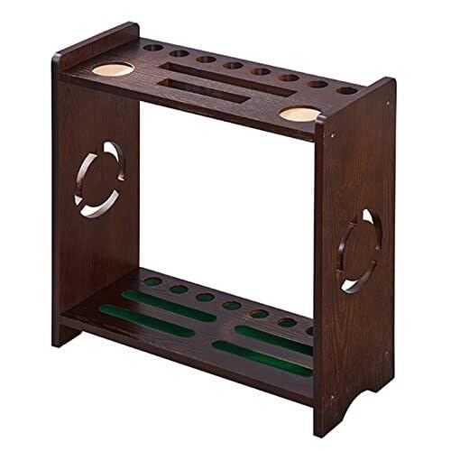 Freestanding 8-Hole Wooden Billiards Cue Rack – Stylish Pool Stick Holder with Scorer, Easy Setup, Brown Finish (Black, Type C) for Game Room Organization