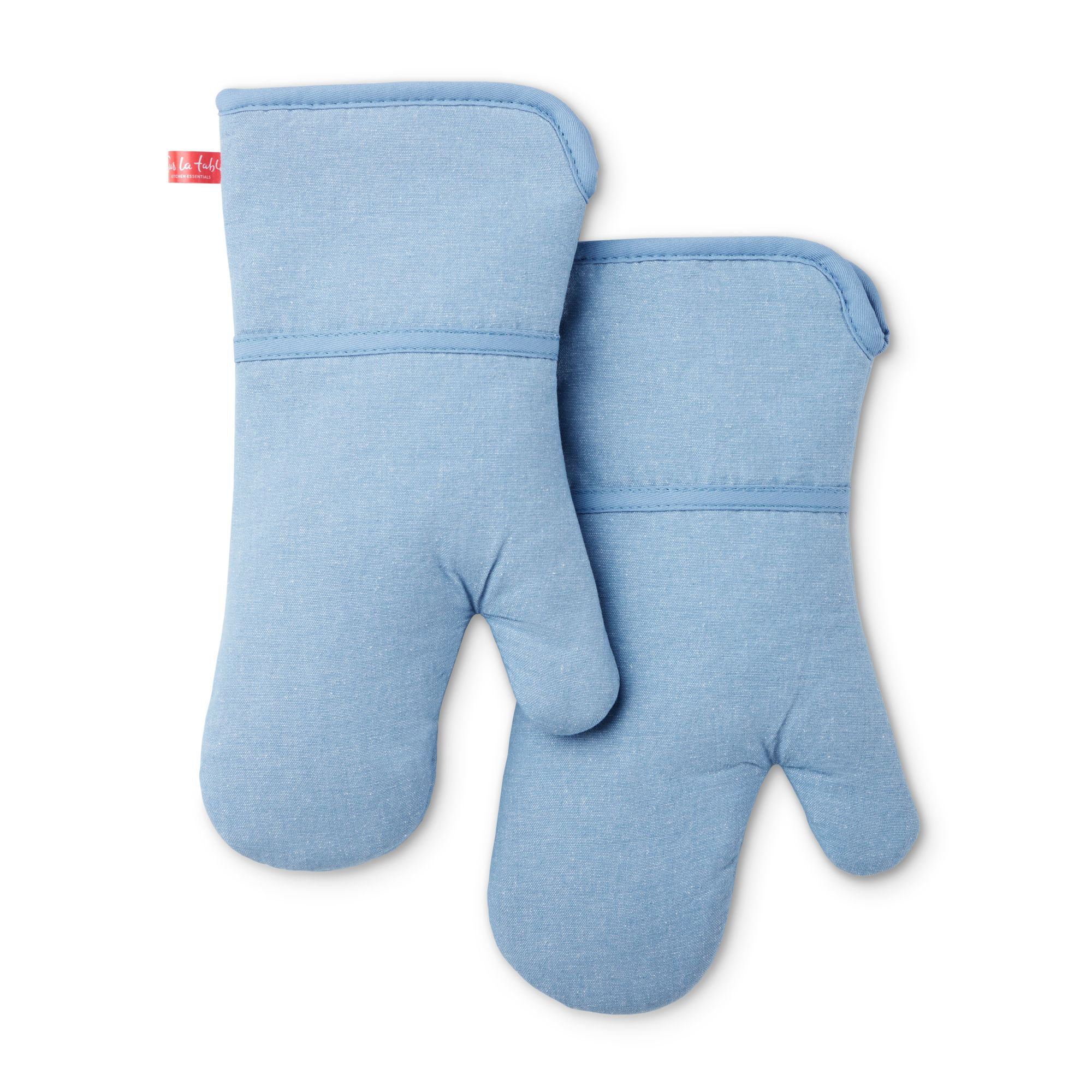 Sur La Table Kitchen Essentials Heat resistant Chambray Oven Mitt 2-Pack Set, Light Blue, 7