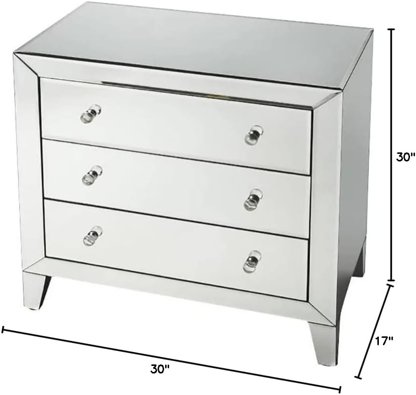 3-Drawer Contemporary Glass Mirrored Accent Chest in Clear