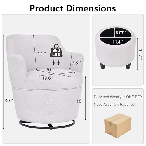 360° Swivel Accent Chairs with Ottoman, Modern Comfy Fabric Barrel Living Room Chair, Leisure Bedroom Armchair with Footstool, Blue