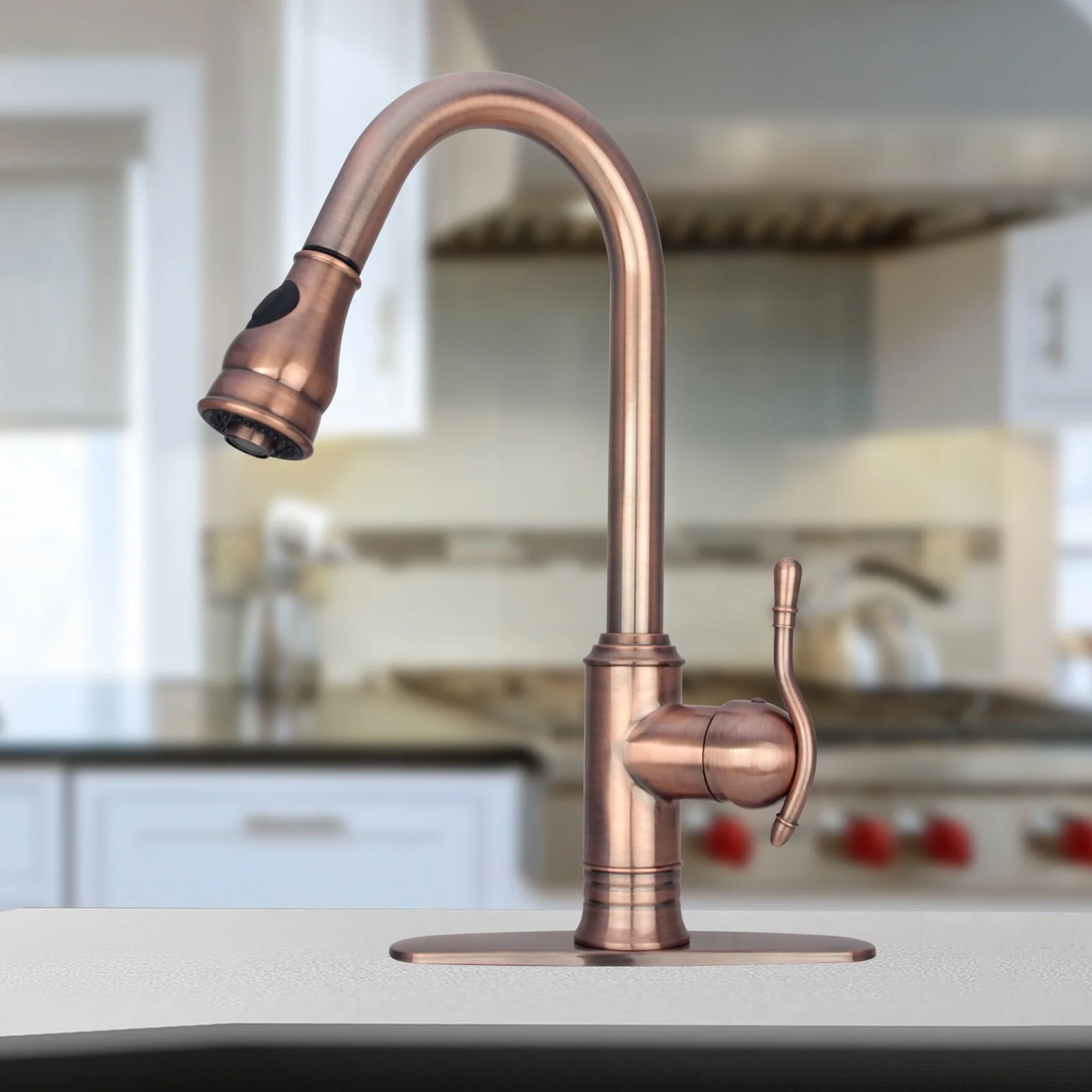Akicon Copper Kitchen Faucet with Single Level handle and Pull Down Sprayer Antique Copper Copper Finish
