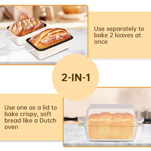 9x5 Enameled Cast Iron Loaf Pan with Lid - 2 in 1 Homemade Sourdough Bread Baking Pan