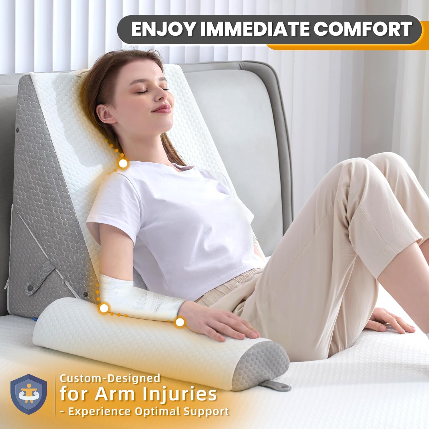 BDEUS 3PCS Wedge Pillows for Sleeping Bed Wedge Pillow for After Surgery 9&12 Inch Adjustable Triangle Pillow Wedge with Premium Half-Moon Memory Foam Bolster Pillow for Acid Reflux Gerd Snoring