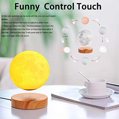 VGAzer Levitating Moon Lamp,Floating and Spinning in Air Freely with 3D Printing LED Moon Light Has 3 Colors for Unique Christmas Gifts,Room Decor (Marble Base 3 Colors)