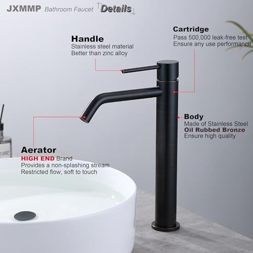 Brushed Gold Vessel Sink Faucet with Pop Up Drain and Supply Lines, Stainless Steel Gold Vanity Faucet Single Hole, JXMMP Single Handle Bathroom Faucet Gold, JXM1001BG